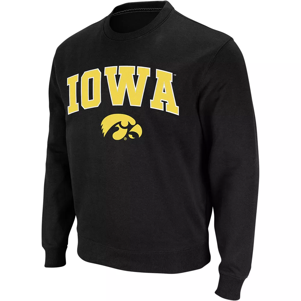 Men's Colosseum Black Iowa Hawkeyes Arch & Logo Crew Neck Sweatshirt - Image 3