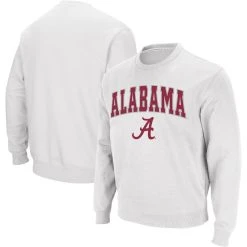 Men's Colosseum White Alabama Crimson Tide Arch & Logo Crew Neck Sweatshirt