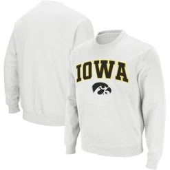 Men's Colosseum White Iowa Hawkeyes Arch & Logo Crew Neck Sweatshirt