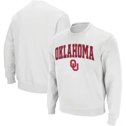 Men's Colosseum White Oklahoma Sooners Arch & Logo Crew Neck Sweatshirt