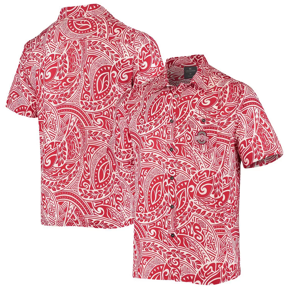 Men's Colosseum Scarlet Ohio State Buckeyes Make Like a Tree Camp Button-Up Shirt - Image 2