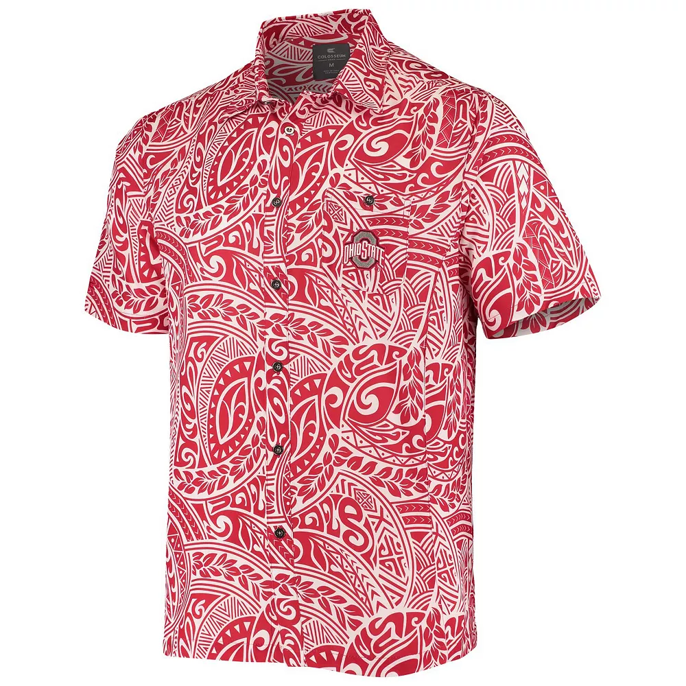 Men's Colosseum Scarlet Ohio State Buckeyes Make Like a Tree Camp Button-Up Shirt - Image 3