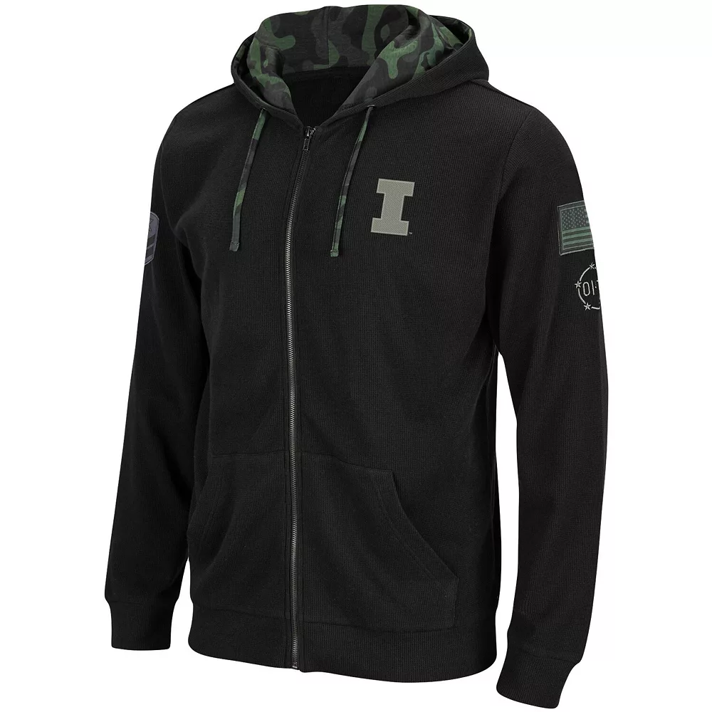 Men's Colosseum Black Illinois Fighting Illini OHT Military Appreciation Waffle Full-Zip Hoodie - Image 2