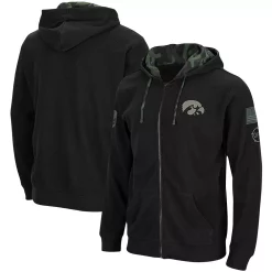 Men's Colosseum Black Iowa Hawkeyes OHT Military Appreciation Waffle Full-Zip Hoodie