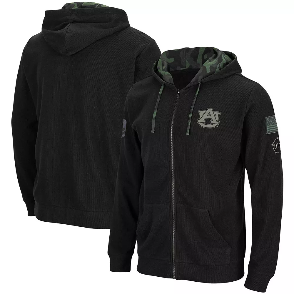 Men's Colosseum Black Auburn Tigers OHT Military Appreciation Waffle Full-Zip Hoodie - Image 2