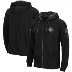 Men's Colosseum Black Louisville Cardinals OHT Military Appreciation Waffle Full-Zip Hoodie