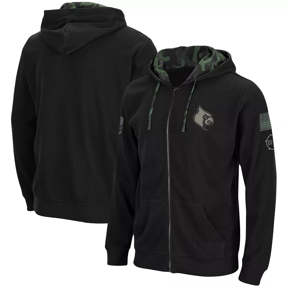 Men's Colosseum Black Louisville Cardinals OHT Military Appreciation Waffle Full-Zip Hoodie