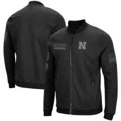 Men's Colosseum Black Nebraska Huskers OHT Military Appreciation High-Speed Bomber Full-Zip Jacket