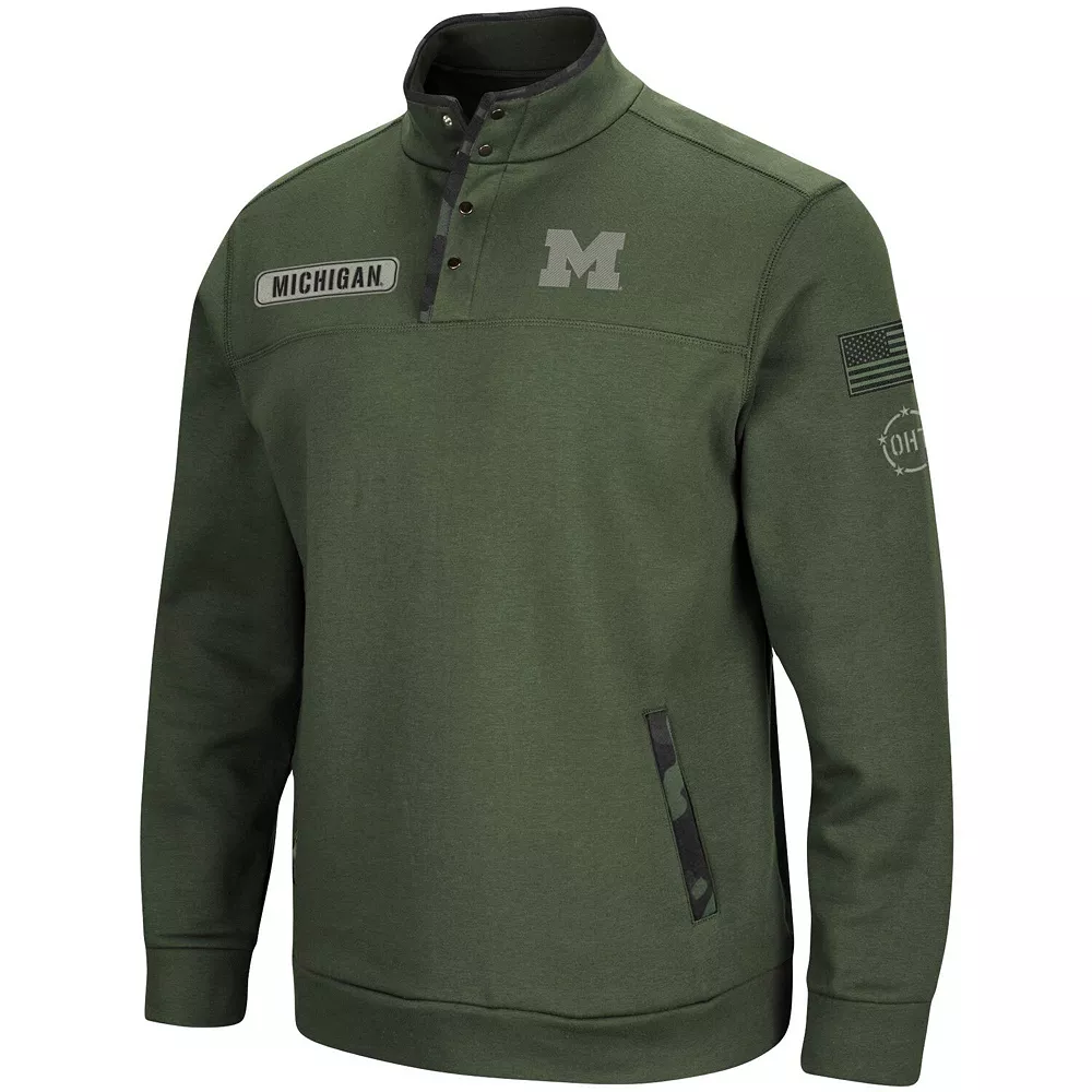 Men's Colosseum Olive Michigan Wolverines OHT Military Appreciation Digit Quarter-Snap Jacket - Image 3