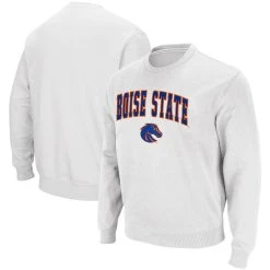 Men's Colosseum White Boise State Broncos Arch & Logo Tackle Twill Pullover Sweatshirt