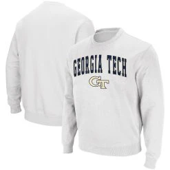Men's Colosseum White Georgia Tech Yellow Jackets Arch & Logo Tackle Twill Pullover Sweatshirt