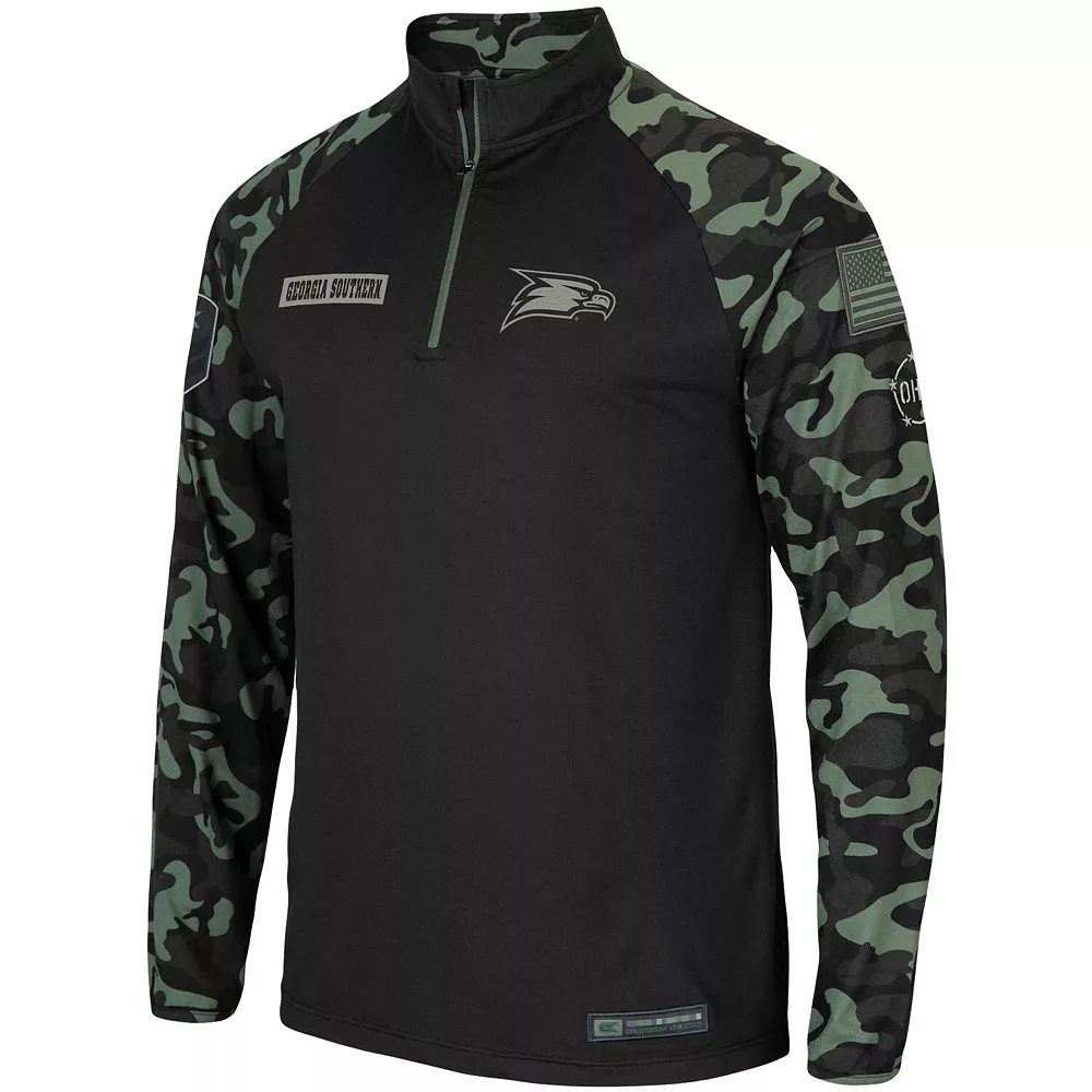 Men's Colosseum Black Georgia Southern Eagles OHT Military Appreciation Take Flight Raglan Quarter-Zip Jacket - Image 3