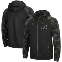 Men's Colosseum Black Alabama Crimson Tide OHT Military Appreciation Camo Raglan Full-Zip Hoodie