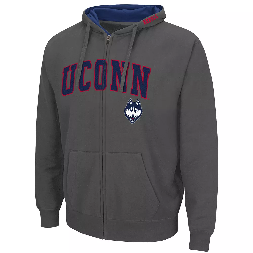 Men's Colosseum Charcoal UConn Huskies Arch & Logo 3.0 Full-Zip Hoodie - Image 3