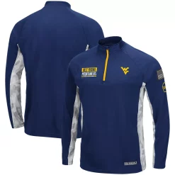 Men's Colosseum Navy West Virginia Mountaineers OHT Military Appreciation Snow Cruise Raglan 1/4-Zip Jacket
