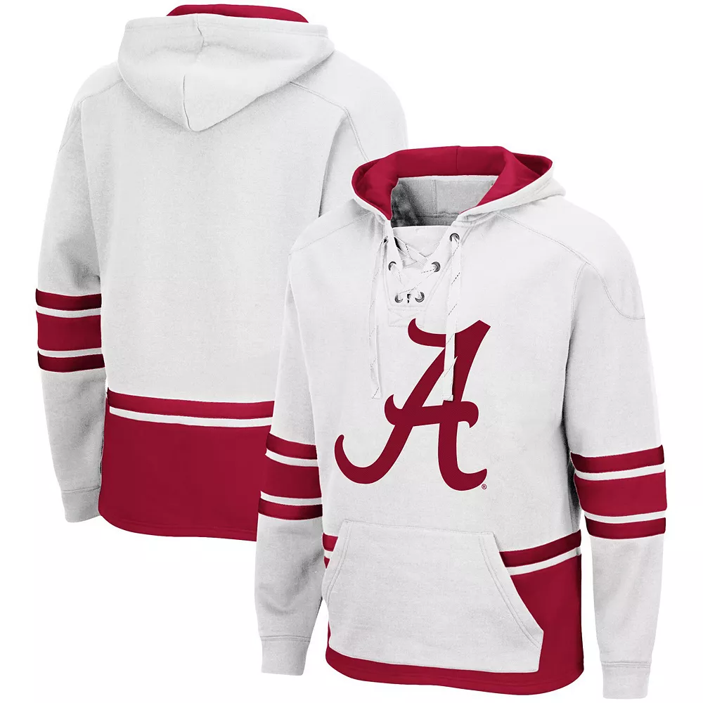 Men's Colosseum White Alabama Crimson Tide Lace Up 3.0 Pullover Hoodie - Image 2