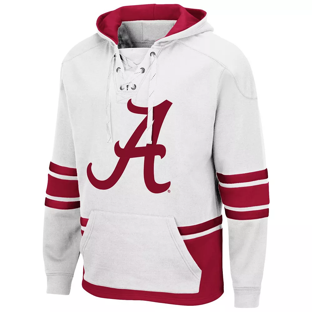 Men's Colosseum White Alabama Crimson Tide Lace Up 3.0 Pullover Hoodie - Image 3
