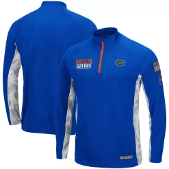 Men's Colosseum Royal Florida Gators OHT Military Appreciation Snow Cruise Raglan 1/4-Zip Jacket