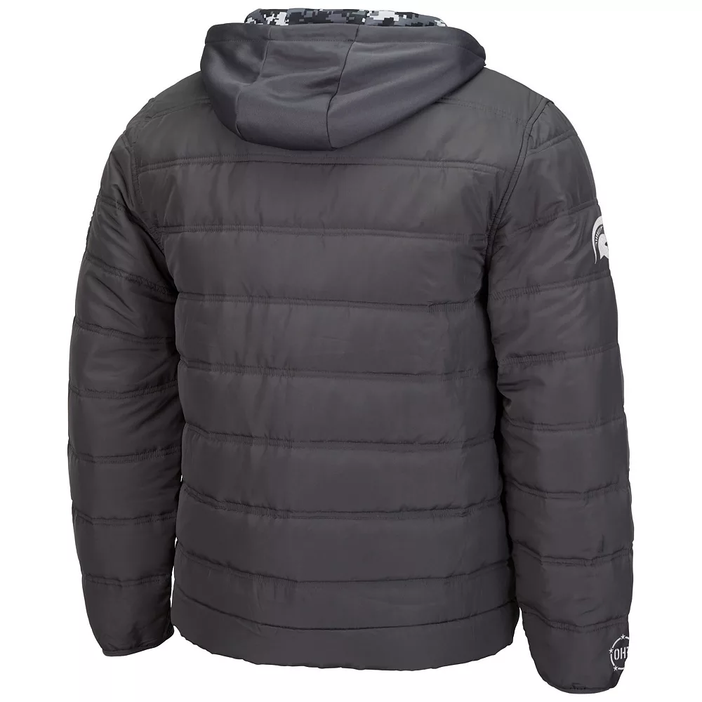 Men's Colosseum Charcoal Michigan State Spartans OHT Military Appreciation Digital Camo Detail Full-Zip Puffer Jacket - Image 4