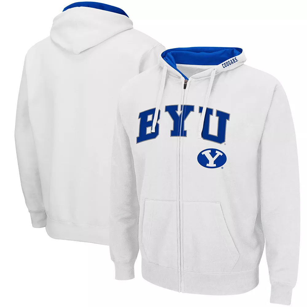 Men's Colosseum White BYU Cougars Arch & Logo 3.0 Full-Zip Hoodie - Image 2
