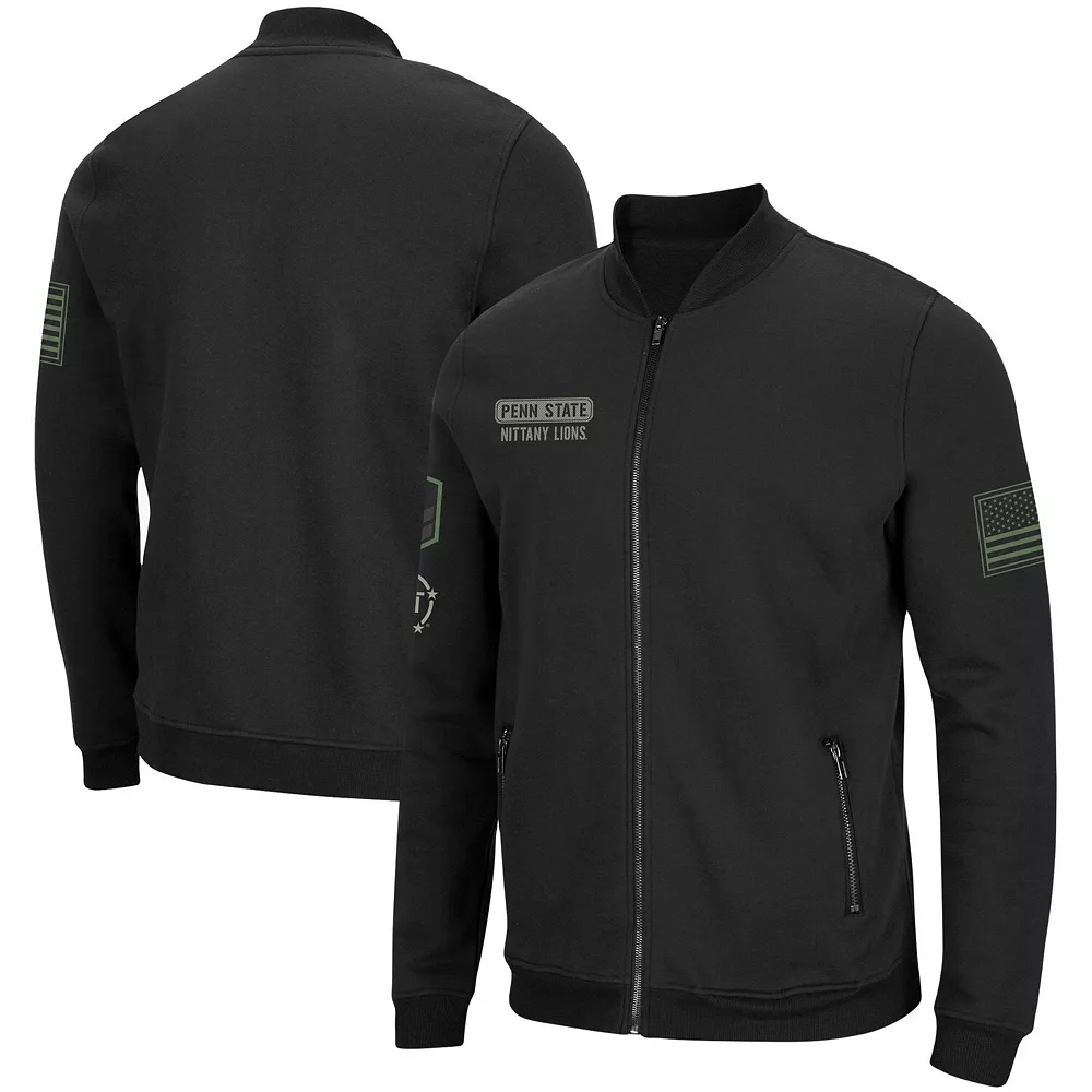 Men's Colosseum Black Penn State Nittany Lions OHT Military Appreciation High-Speed Bomber Full-Zip Jacket - Image 2