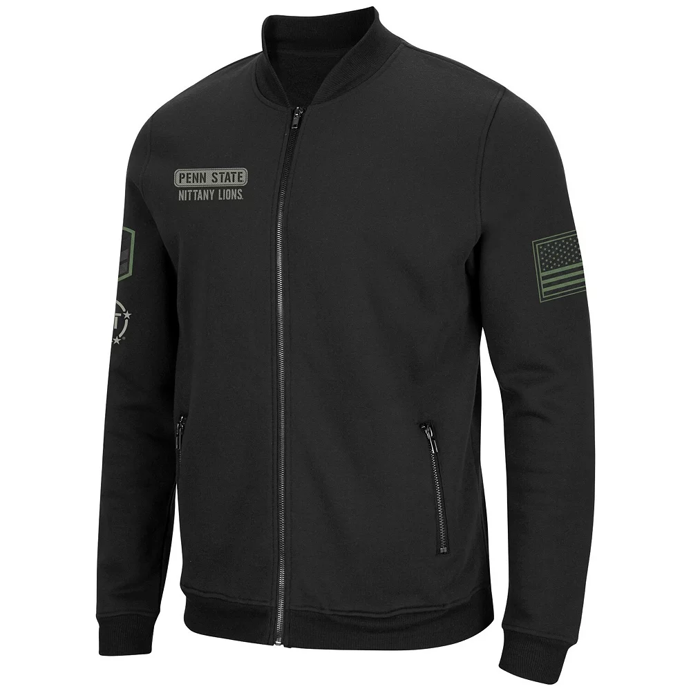 Men's Colosseum Black Penn State Nittany Lions OHT Military Appreciation High-Speed Bomber Full-Zip Jacket - Image 3