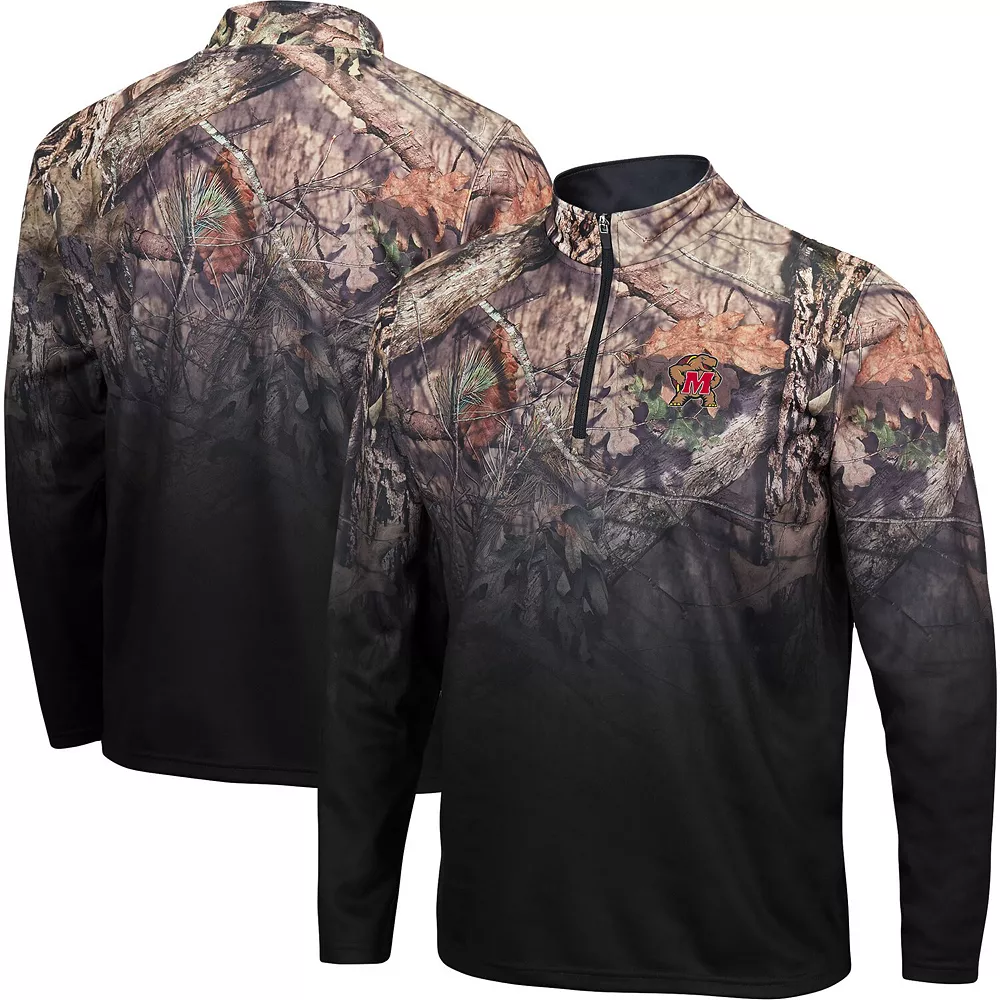 Men's Colosseum Black Maryland Terrapins Mossy Oak Fleet II Quarter-Zip Jacket