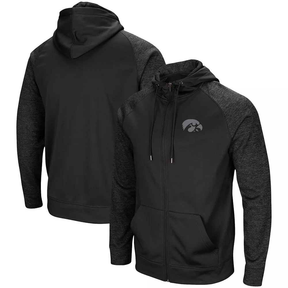 Men's Colosseum Black Iowa Hawkeyes Blackout 3.0 Tonal Raglan Full-Zip Hoodie - Image 2