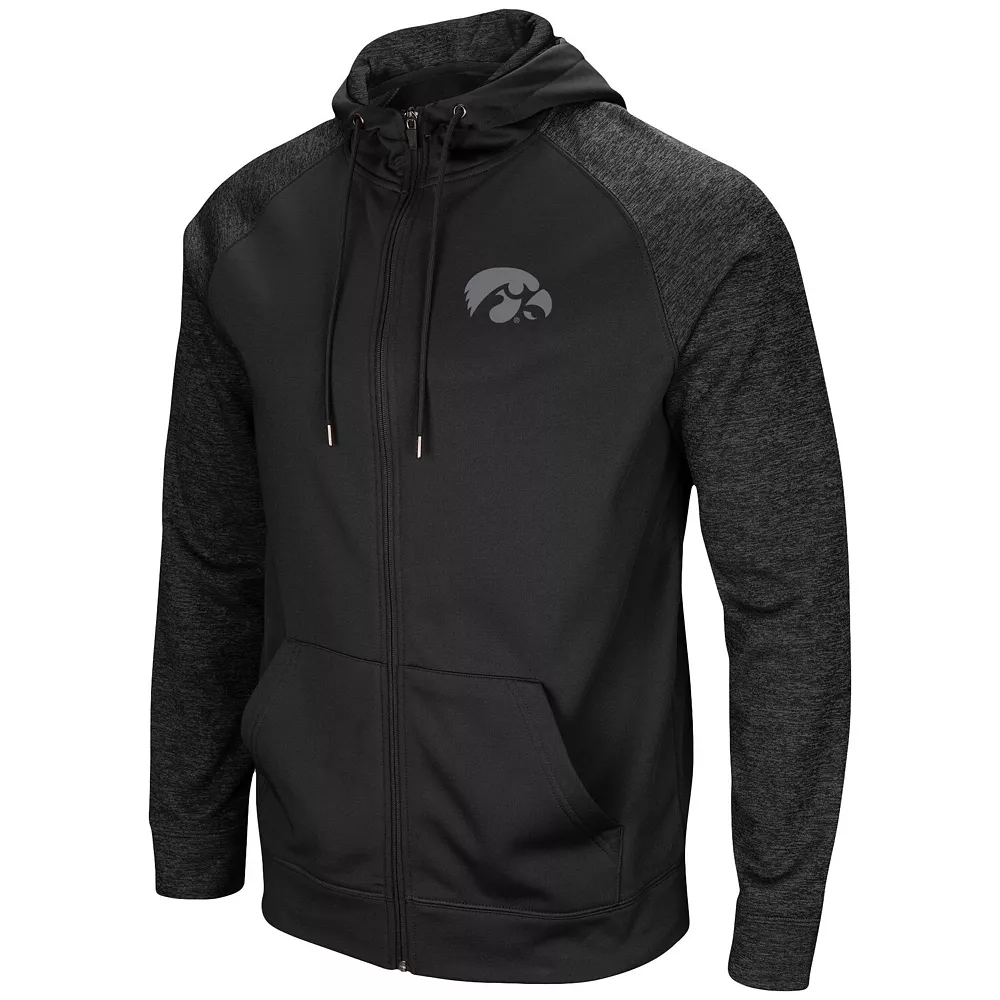 Men's Colosseum Black Iowa Hawkeyes Blackout 3.0 Tonal Raglan Full-Zip Hoodie - Image 3
