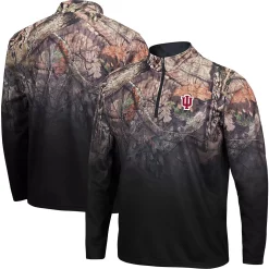 Men's Colosseum Black Indiana Hoosiers Mossy Oak Fleet II Quarter-Zip Jacket