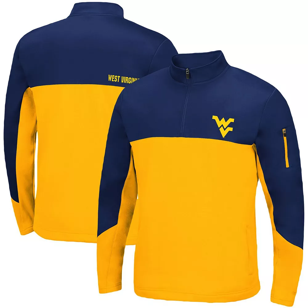 Men's Colosseum Navy/Gold West Virginia Mountaineers Triple Dog Dare Quarter-Zip Jacket - Image 2
