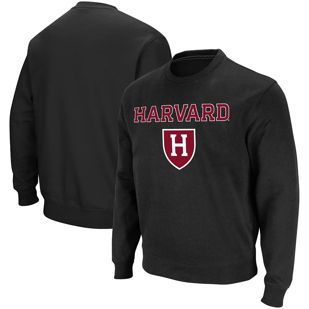 Men's Colosseum Black Harvard Crimson Team Arch & Logo Tackle Twill Pullover Sweatshirt - Image 2