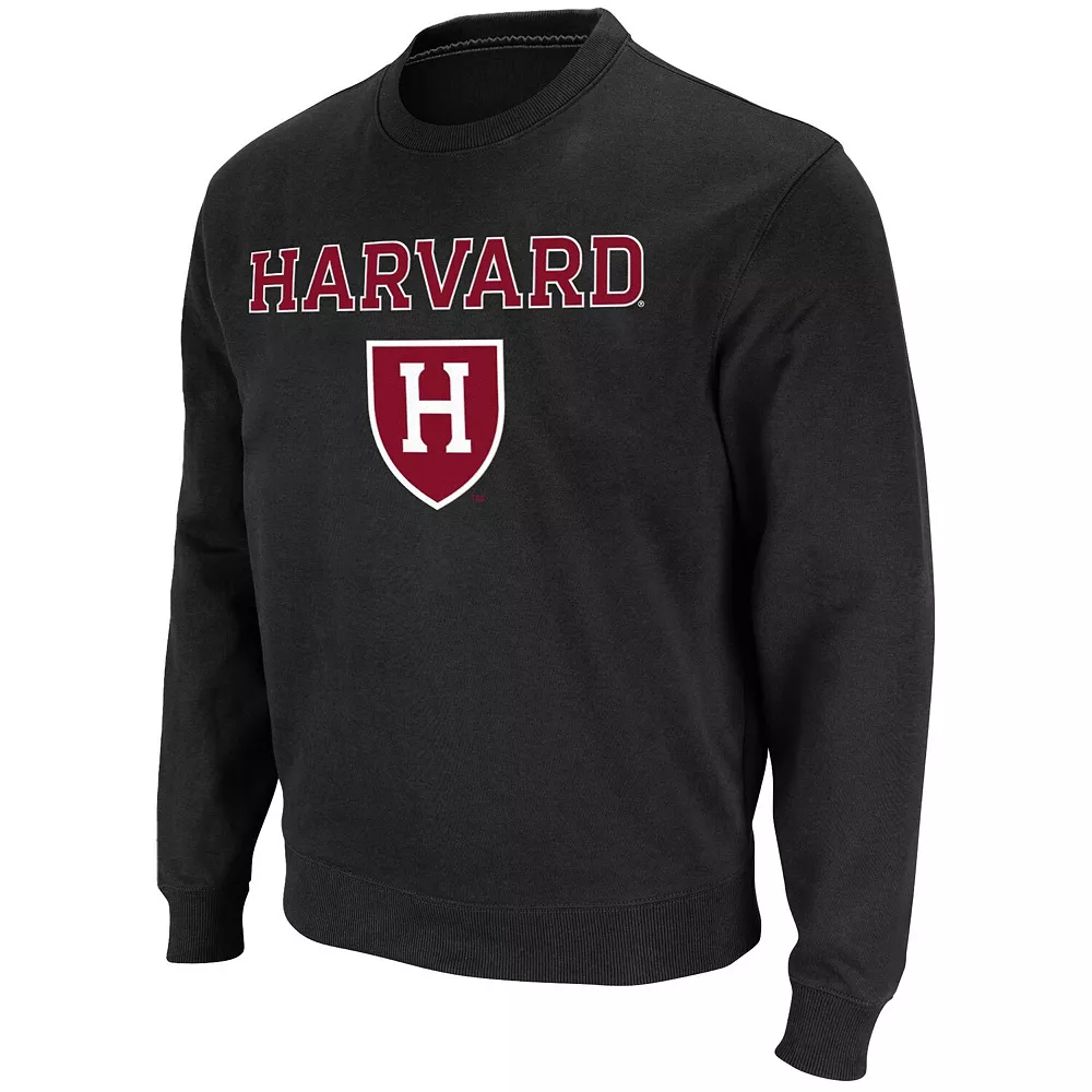 Men's Colosseum Black Harvard Crimson Team Arch & Logo Tackle Twill Pullover Sweatshirt - Image 3