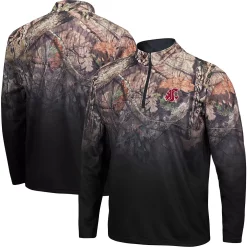Men's Colosseum Black Washington State Cougars Mossy Oak Fleet II Quarter-Zip Jacket