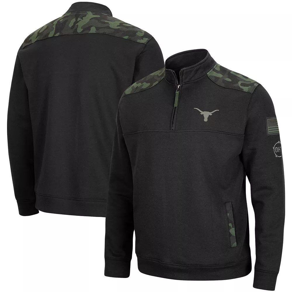 Men's Colosseum Black Texas Longhorns OHT Military Appreciation Commo Fleece Quarter-Zip Jacket - Image 2