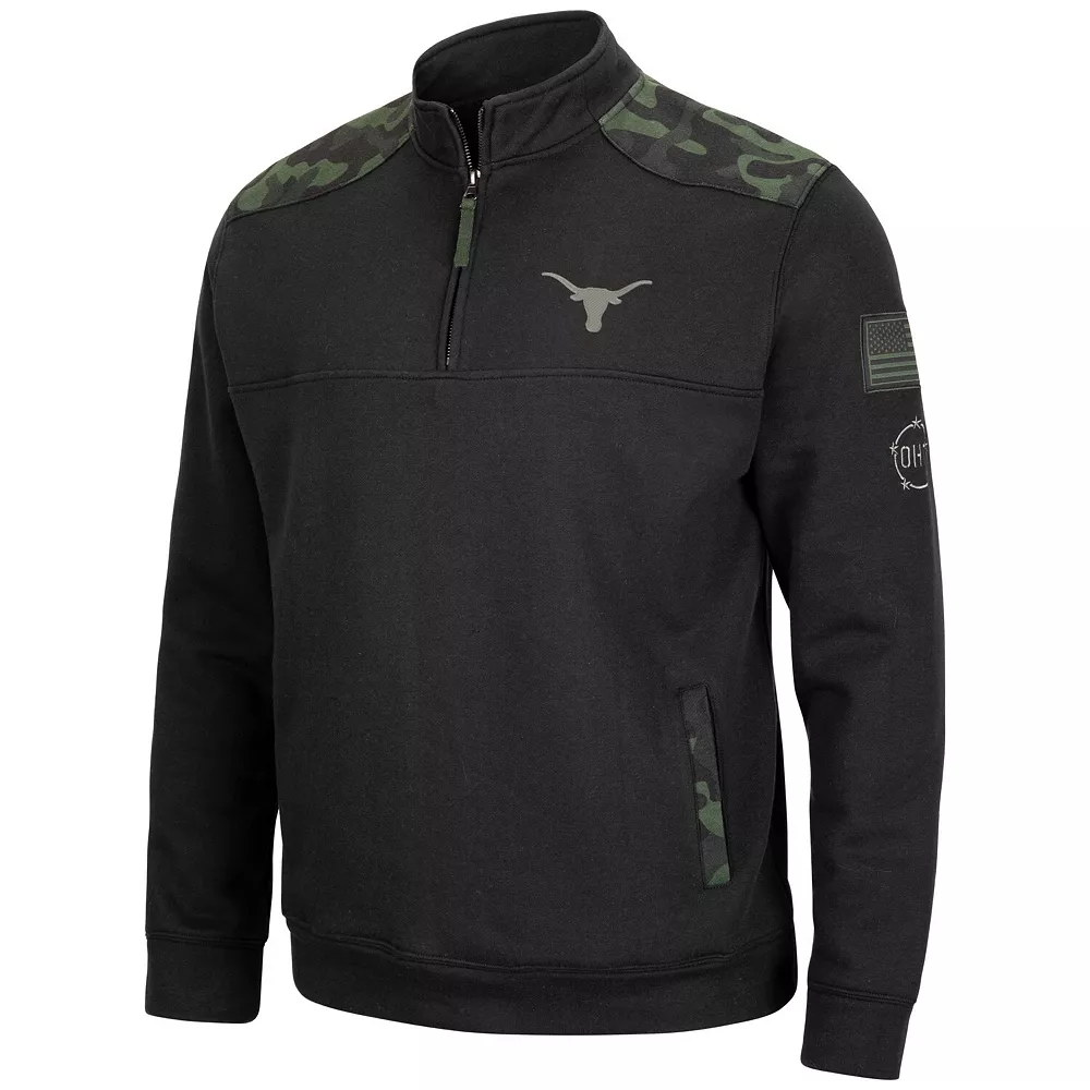 Men's Colosseum Black Texas Longhorns OHT Military Appreciation Commo Fleece Quarter-Zip Jacket - Image 3