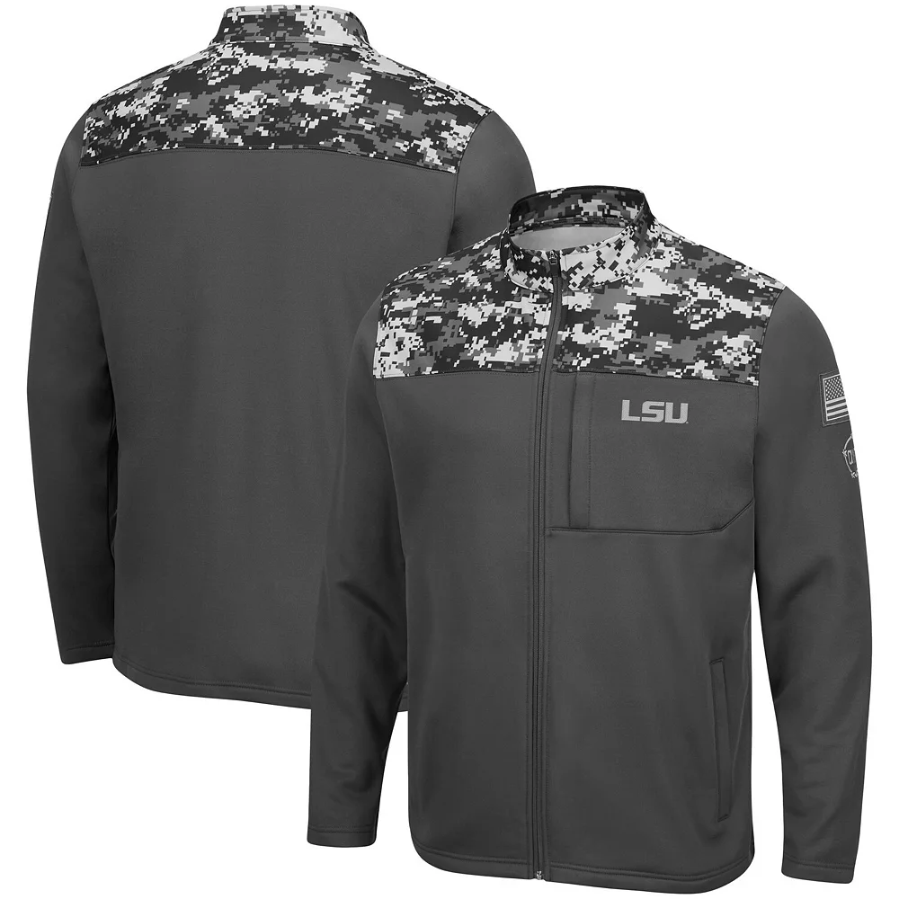 Men's Colosseum Charcoal LSU Tigers OHT Military Appreciation Digi Camo Full-Zip Jacket