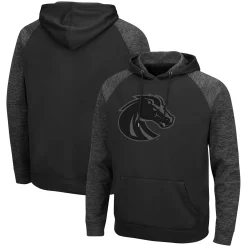 Men's Colosseum Black Boise State Broncos Blackout 3.0 Tonal Raglan Pullover Hoodie