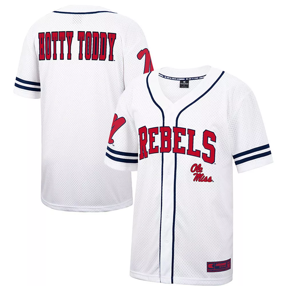 Men's Colosseum White/Navy Ole Miss Rebels Free Spirited Baseball Jersey - Image 2