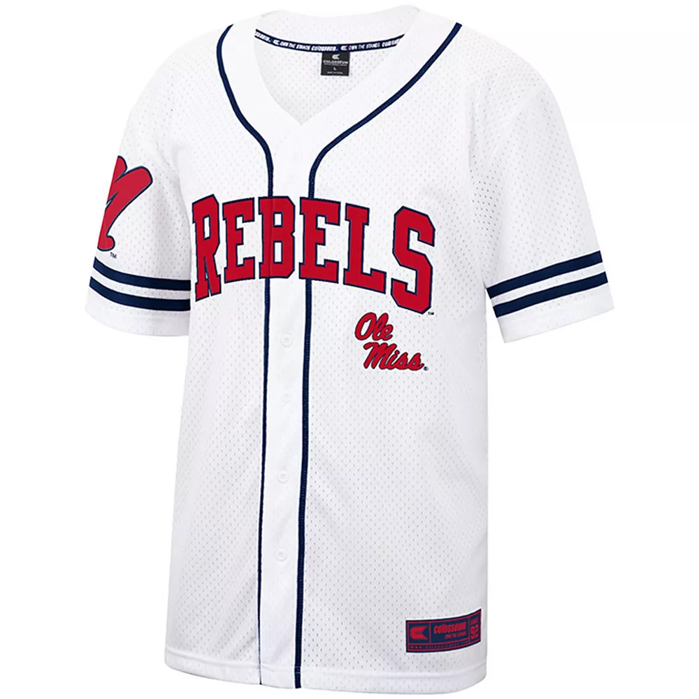 Men's Colosseum White/Navy Ole Miss Rebels Free Spirited Baseball Jersey - Image 3