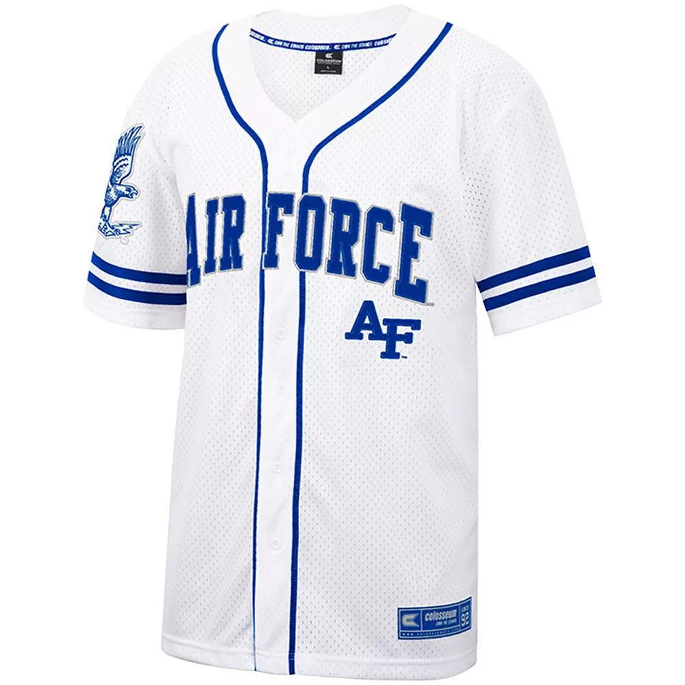 Men's Colosseum White/Royal Air Force Falcons Free Spirited Baseball Jersey - Image 3