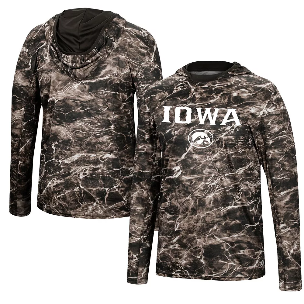 Men's Colosseum Black Iowa Hawkeyes Mossy Oak Long Sleeve Hoodie T-Shirt - Image 2