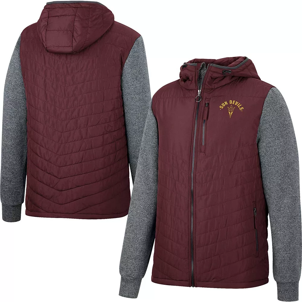 Men's Colosseum Maroon/Charcoal Arizona State Sun Devils Course Herringbone Full-Zip Hoodie - Image 2