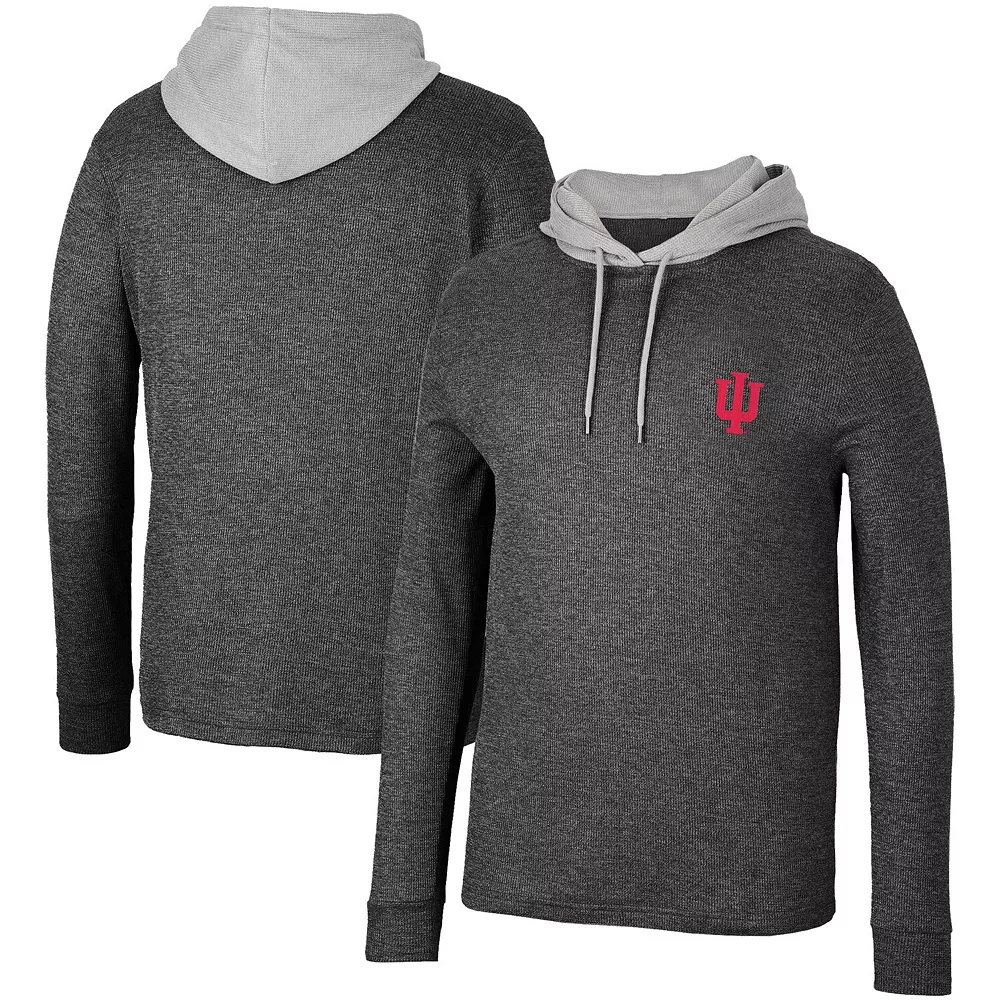 Men's Colosseum Black Indiana Hoosiers Ballot Waffle-Knit Thermal Long Sleeve Hoodie T-Shirt - Image 2