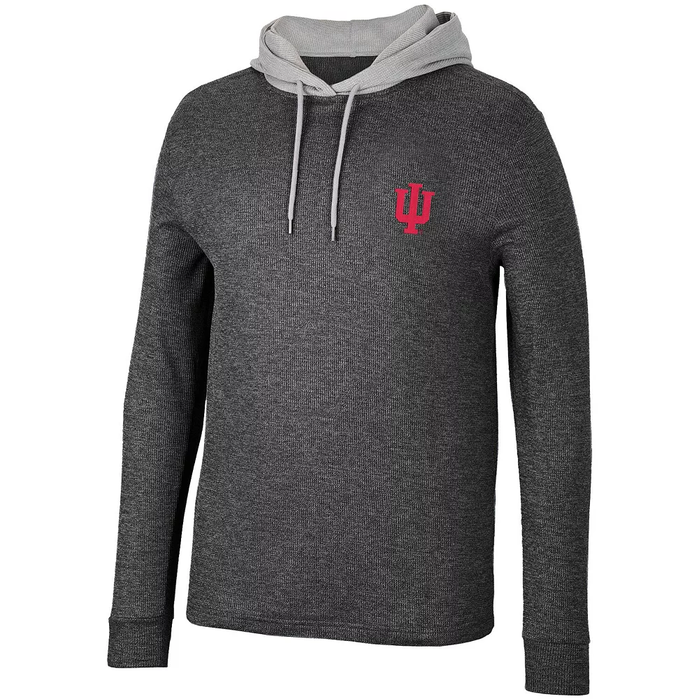 Men's Colosseum Black Indiana Hoosiers Ballot Waffle-Knit Thermal Long Sleeve Hoodie T-Shirt - Image 3