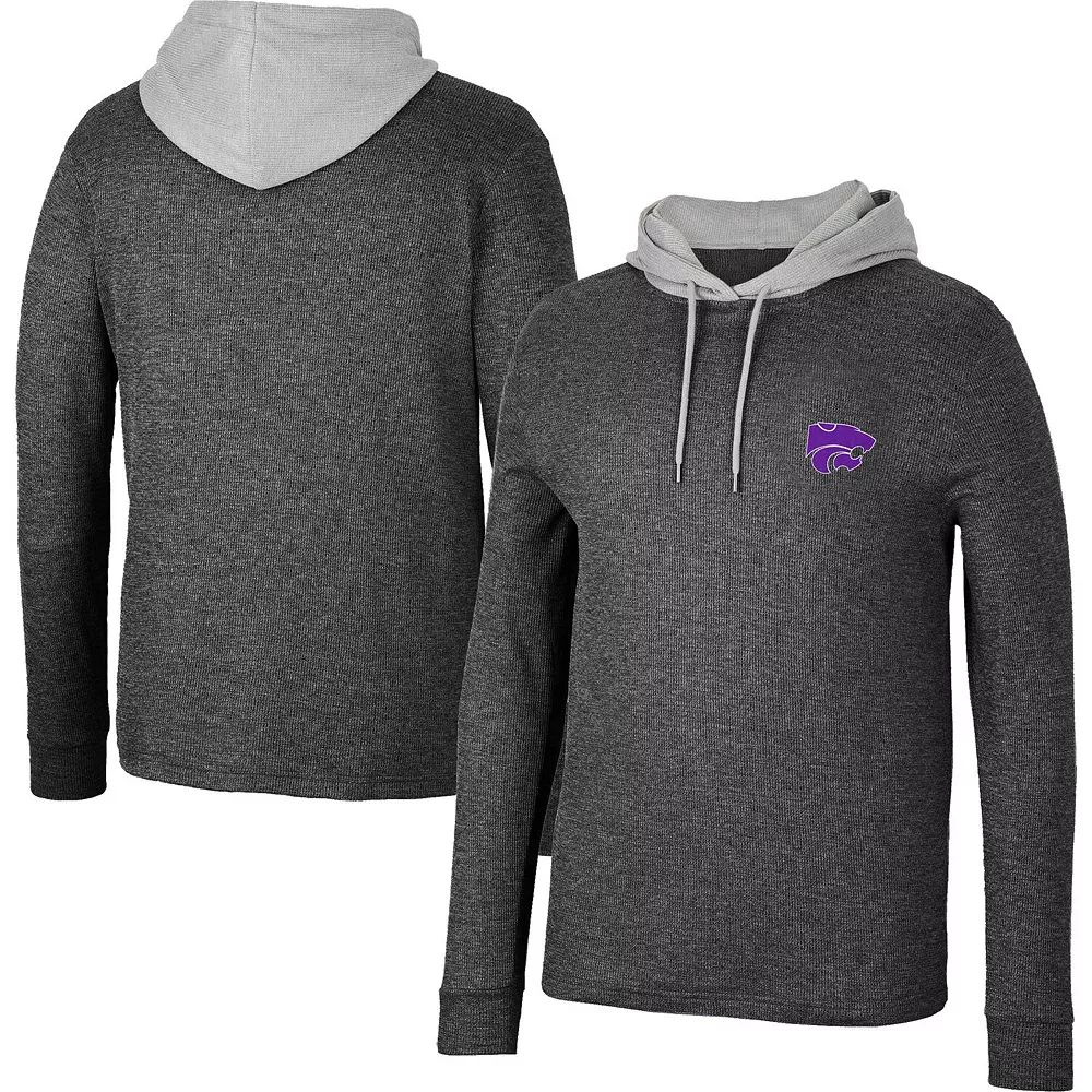Men's Colosseum Black Kansas State Wildcats Ballot Waffle-Knit Thermal Long Sleeve Hoodie T-Shirt
