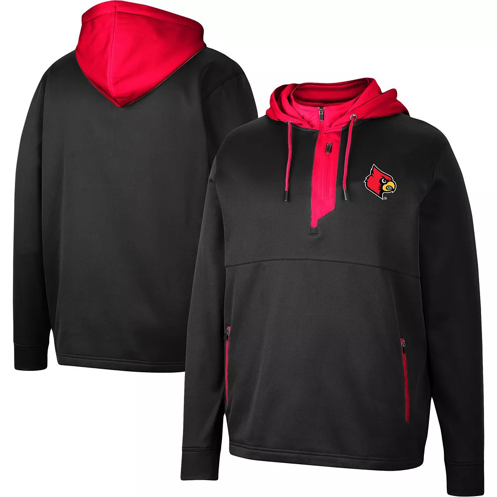 Men's Colosseum Black Louisville Cardinals Luge 3.0 Quarter-Zip Hoodie - Image 2