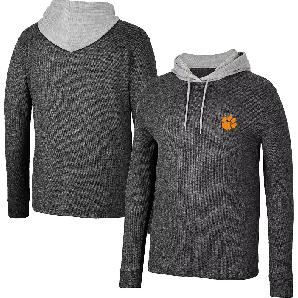Men's Colosseum Black Clemson Tigers Ballot Waffle-Knit Thermal Long Sleeve Hoodie T-Shirt - Image 2