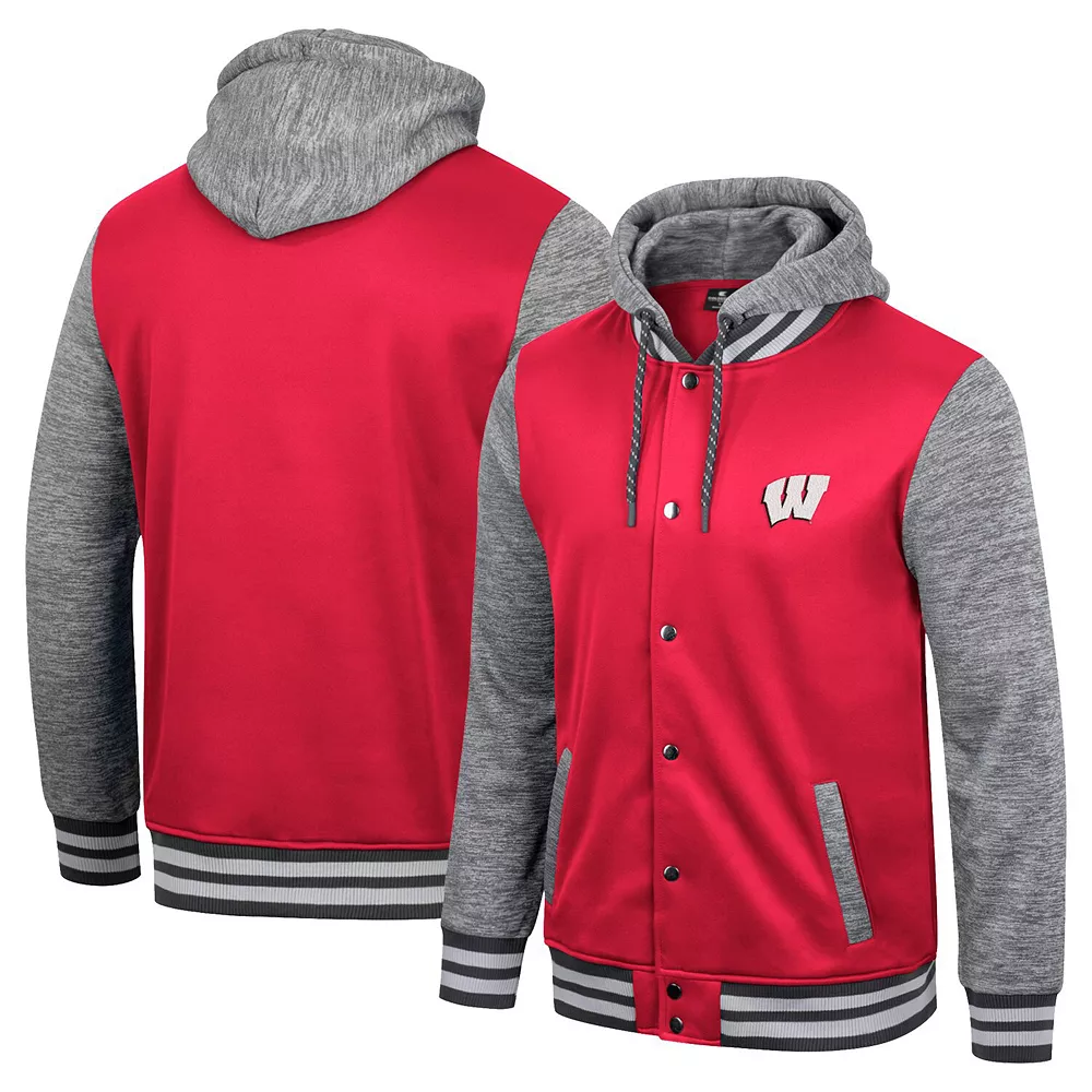 Men's Colosseum Red Wisconsin Badgers Robinson Hoodie Full-Snap Jacket - Image 2